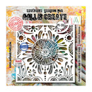 A wall stencil product shown in its retail packaging, featuring a white stencil with an intricate circular floral mandala pattern. The packaging includes colorful abstract background art and text such as 'EXCLUSIVE DESIGNS FOR WALL & CREATE', 'PC-216', and 'Stencil 6.