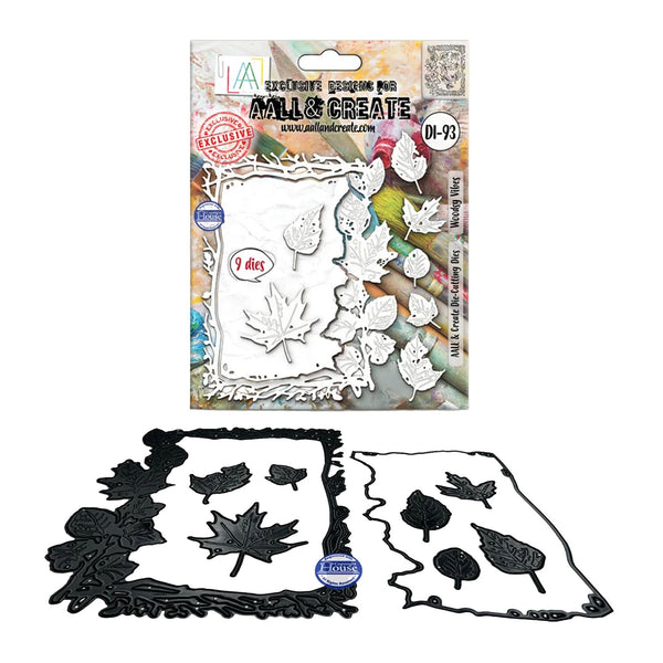 Milk & Create Iron Orchid die set package with two black metal leaf-cutting dies displayed below on a white background.