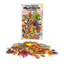 A package of Mill & Create EP-BS autumn leaf embellishments shown above a pile of the actual product, which consists of 35 pieces of colorful artificial autumn leaves in shades of orange, yellow, red, green, and brown, on a solid white background.