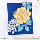 Floral card with 'thank you' text on a blue background, featuring Altenew branding.