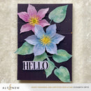 Card with colorful flowers and the word 'HELLO' on a textured background, featuring the brand 'Altenew'.