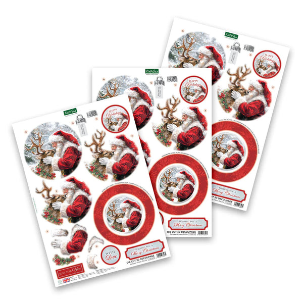 Katy Sue Die Cut Decoupage 3/Pkg - Reindeer Kisses Bauble