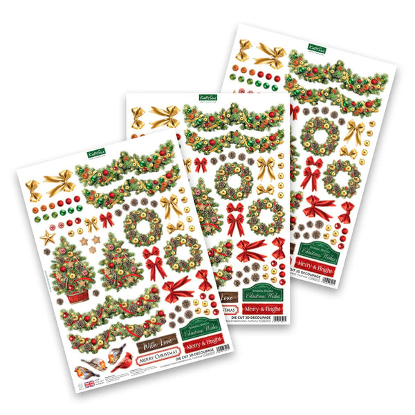 Katy Sue Die Cut Decoupage & Embellishments Set 3/Pkg - Traditional Christmas Floral