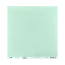 A square sheet of patterned scrapbook paper with a light mint green background and a repeating darker mint spiral motif. A white border with product details, a barcode, and a small logo is visible along the bottom edge.