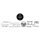 A set of black and gray thank you and gratitude phrases and circular sticker designs on a plain white background, with a small round black label reading ARDEN Studio in the center.