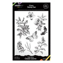 Ardens Clear Stamp Set Classic Leaves in Maker Series, featuring a black and white illustration of various botanical leaves and butterflies on the clear stamp sheet, presented in its retail packaging.