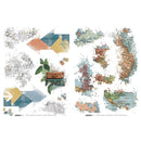 A set of decorative art prints or posters from the brand ARZEN, featuring a collage of vintage maps, travel-themed illustrations, and abstract geometric shapes on a white background.