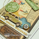 Vintage-style card with travel-themed elements and Arden Creative Studios branding.