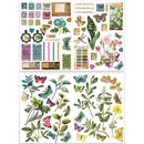 Sheet of decorative stickers with flowers, leaves, butterflies, and text on a white background