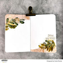 Floral design on a white card with a gold clip on a gray background, featuring the brand 'Arden Creative Studio'.