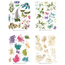 Collection of decorative stickers with floral, butterfly, and script designs on a white background.