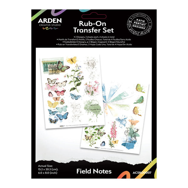 Rub-On Transfer Set packaging with butterfly and floral designs on a white background