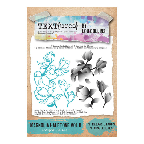 Packaging of 'Text{ures} by Lou Collins' with floral designs and product details.