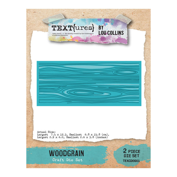 Craft die set with woodgrain texture on a textured background