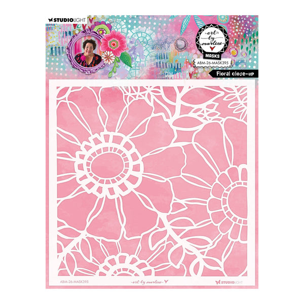 Art by Marilene mask with floral design on a colorful packaging background