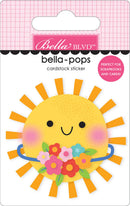 Cardstock sticker of a sun with flowers on a Bella Blvd packaging.