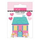 Bella BLVD 'bella-pops' cardstock sticker pack featuring a pink house with a teal roof, yellow windows, and pink and light pink hearts on the backing card.
