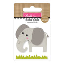 A Bella BLVD Bella Pops cardstock sticker featuring a cute cartoon elephant in gray and white with a pink nose and a green grassy base, shown on its retail backing card.