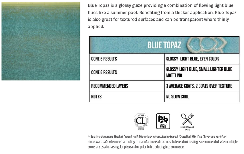 Speedball Mid-Fire Glaze 473ml - Blue Topaz