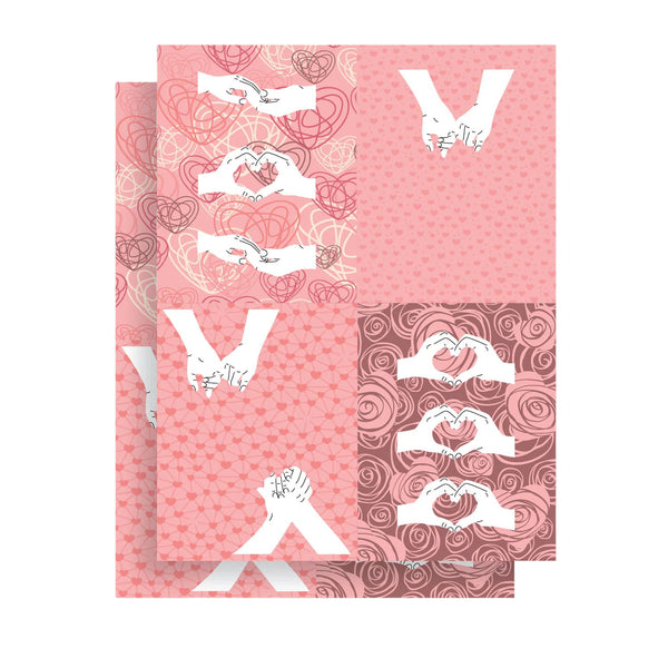 Decorative card with pink and white design elements on a pink background