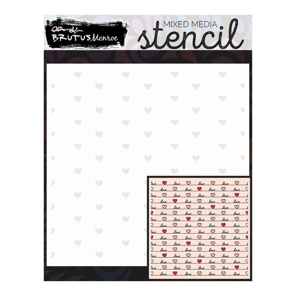 Brutus Monroe stencil with heart pattern and 'love' text design on a white background