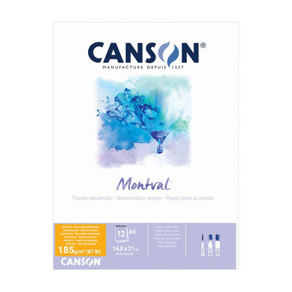 Canson Montval Watercolour Pad - Cold Pressed 185gsm A5 - 12 Sheets