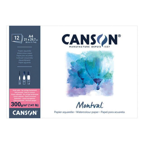 Canson Montval Watercolour Pad - Hot Pressed 300gsm A4 - 12 Sheets