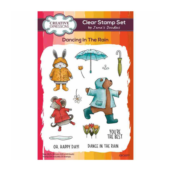 Creative Expressions Jane's Doodles Clear Stamp Set 4"x 6" - Dancing In The Rain