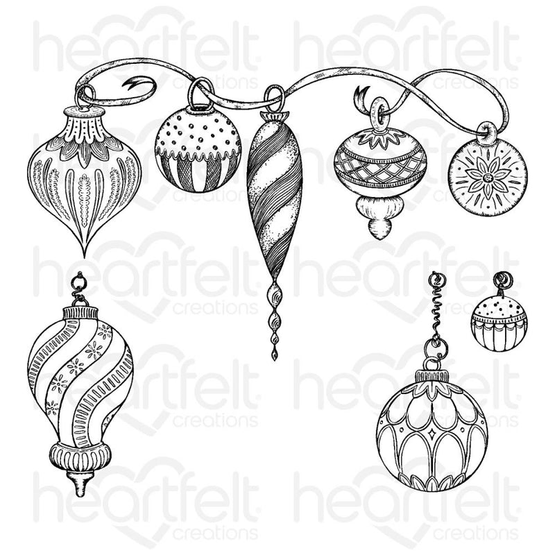 Heartfelt Creations Cling Rubber Stamp Set - Sparkling Holiday Ornaments