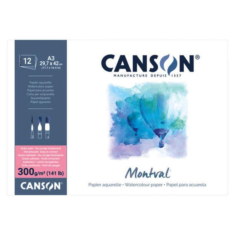 Canson Montval Watercolour Pad - Hot Pressed 300gsm A3 - 12 Sheets
