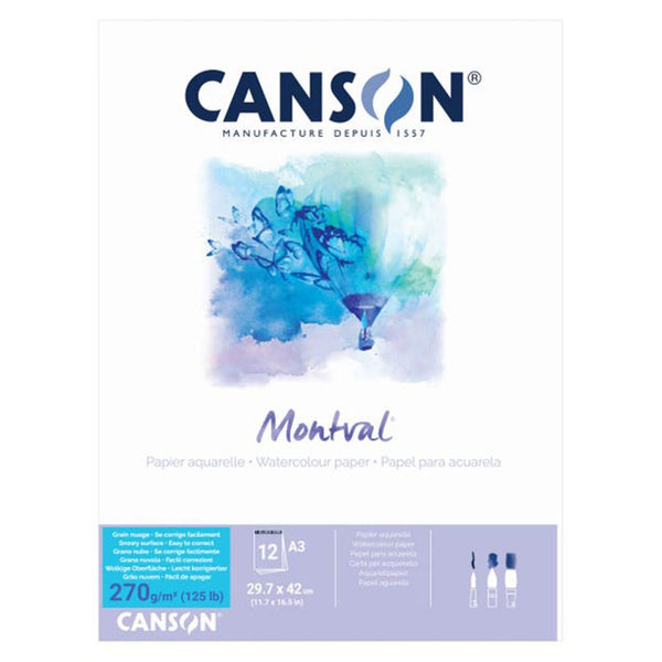 Canson Montval Watercolour Pad - Rough 270gsm A3 - 12 Sheets