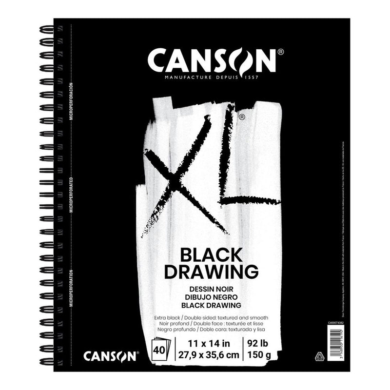 Canson XL Black Drawing Pad 11"x 14" Wire Bound - 40 Sheets