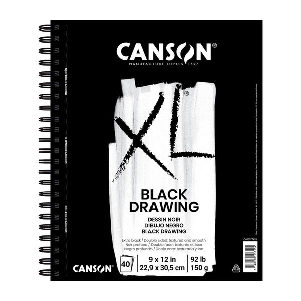 Canson XL Black Drawing Pad 9"x 12" Wire Bound - 40 Sheets