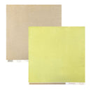 Two square sheets of textured scrapbook paper, one in a warm brown/tan tone and the other in a pale olive tone, shown overlapping on a white background with product labels visible along the bottom edges.