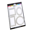 A sheet of four decorative metal embossing or stamping dies in a black and white package, featuring scalloped rectangular and oval frames. The brand logo 'Catherine Coogan' is visible at the top.