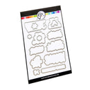 A sheet of metal cutting dies from Paper Paradise, featuring various cloud and label-shaped outlines, displayed on a clean white background.