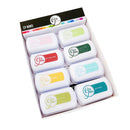 A boxed set of eight small CP Minis nail polish pads arranged in a white display tray. The packaging header reads 'CP MINIS' with a multicolor stripe, and the pads themselves are shown in assorted pastel and bright shades including pink, green, red, blue, yellow, and teal.