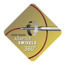 Adapter swivels 360 degrees with red cord on a yellow background