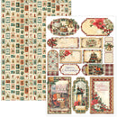 A sheet of Christmas-themed scrapbooking paper featuring a collage of vintage holiday designs, including plaid borders, floral ornaments, a gingerbread house, a lantern, and phrases like 'Merry Christmas' and 'Where Dreams Begin.'.