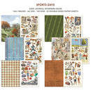 Collection of sports-themed paper sheets for a junk journal, featuring various activities and scenes.