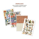 Collection of adhesive sheets with sports-themed designs on a white background