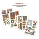 Collection of vintage-style sports-themed ephemera cards on a white background