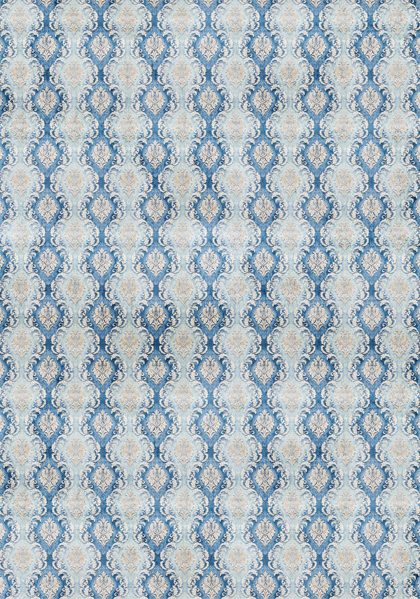 Patterned fabric with blue and beige design