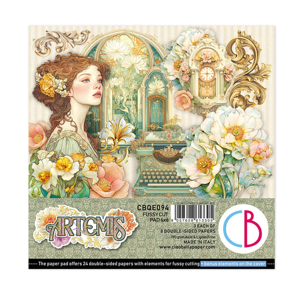 Design paper pad with artistic illustration of a woman, flowers, and vintage elements on the cover.