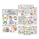 Collection of art stickers with butterflies, flowers, and people on a white background