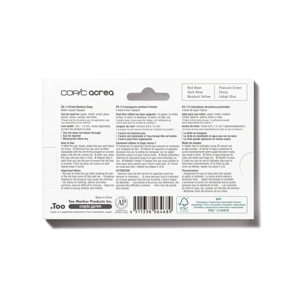 Copic Acrea Paint Markers Set of 6 - Deep