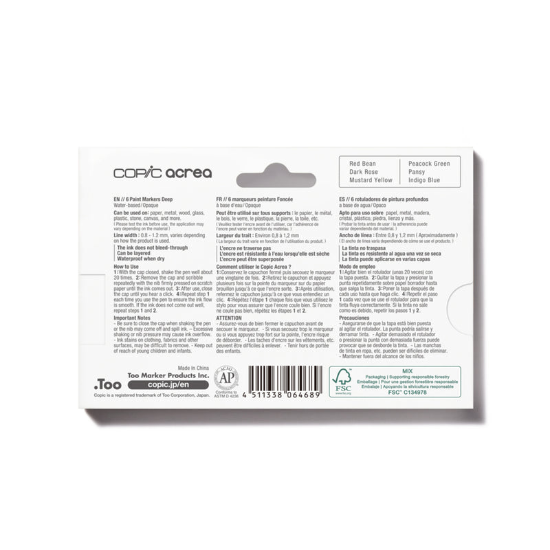 Copic Acrea Paint Markers Set of 6 - Deep