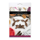 Holly Corners Silicone Mould by Kath Sue, featuring three copper-colored holly leaf and berry molds displayed on a white wooden background with craft supplies.