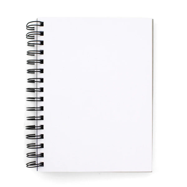 A blank white spiral-bound notebook with a black wire coil binding, shown on a clean white background.