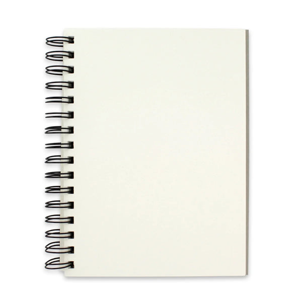 White spiral-bound notebook on a white background